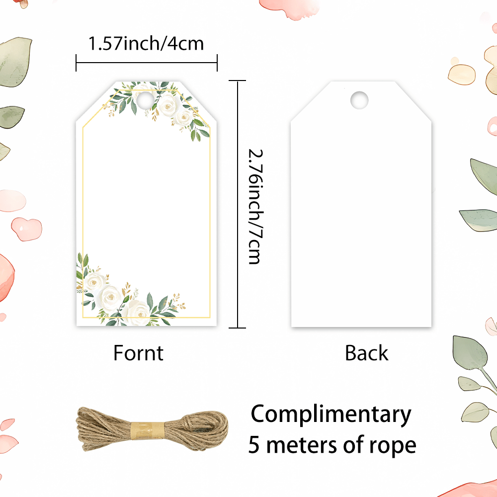 E-shop 40 Stück TLENPO Blanko Blumen-Geschenkanhänger mit Jute – Für Hochzeiten, Geburtstagsfeiern, DIY Blanko-Nachrichtenkarten, Ideal für