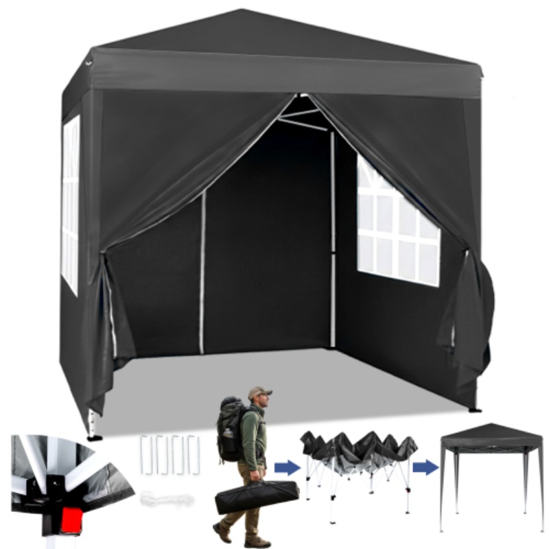 Image of 6.5×6.5ft Khaki/black Pop-up Gazebo | 4 Panels (2 Side Panels + 2 Doors), White Powder-coated Carbon , Foldable Tent With Carry Bag | Brand: Autoforever