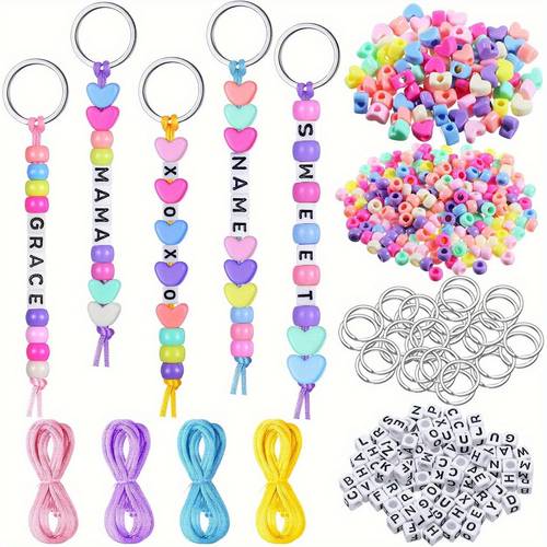 566pcs diy keychain making craft set adjustable letter heart shaped transparent bead keychain supplies birthday party keychain small gifts