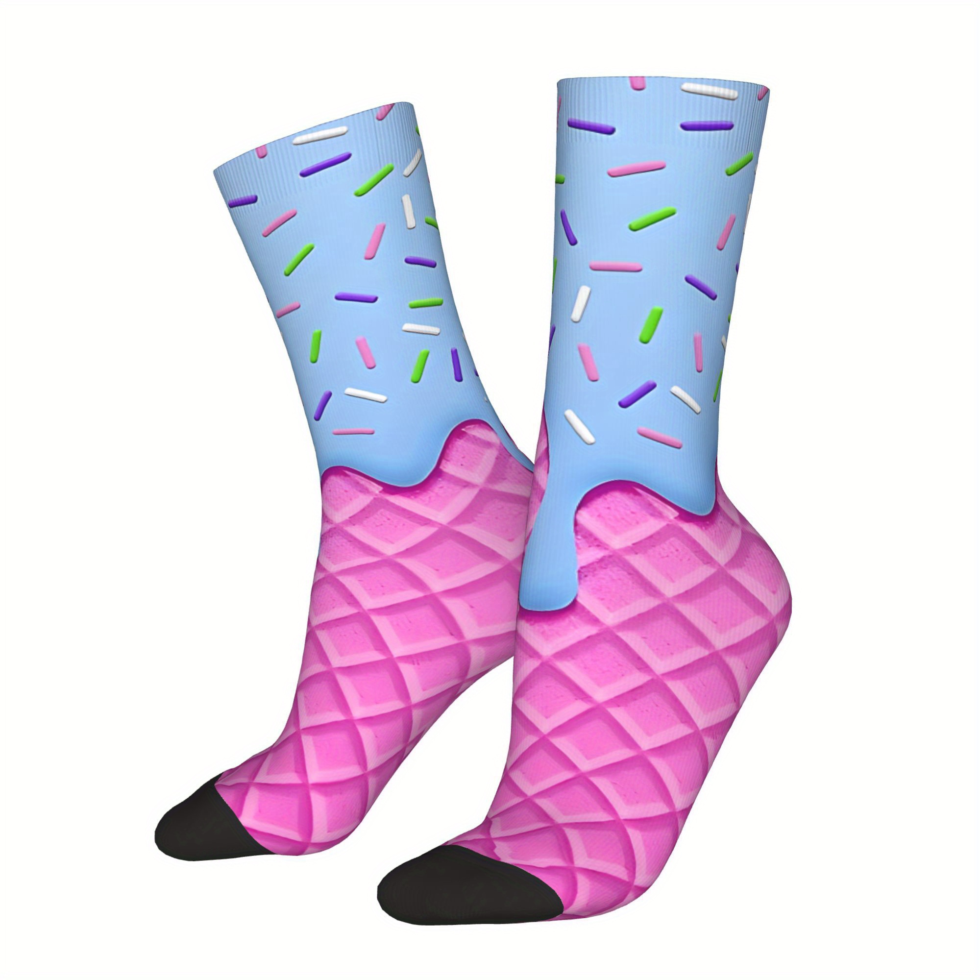 

1 Pair Unisex Ice Cream 3d Print Mid-calf Socks, Polyester 95% Elastane 5%, , Warm, Knit Fabric, Hip Hop Style For Cycling, Running, Hiking - Hand Wash/