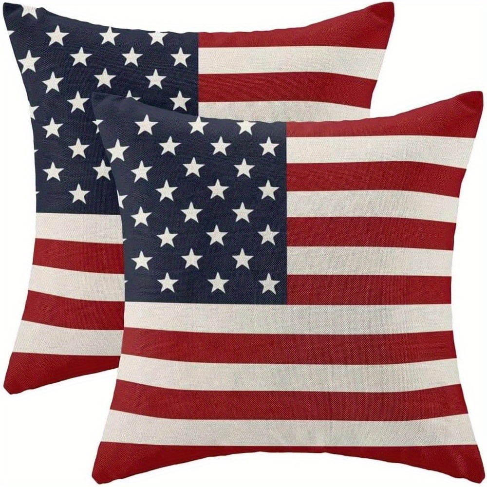 TEMU Pillow Covers 18x18 Set Of 2, American Flag Patriotic Decorations Throw Pillow Covers Farmhouse For Couch Sofa Outdoor Decor
