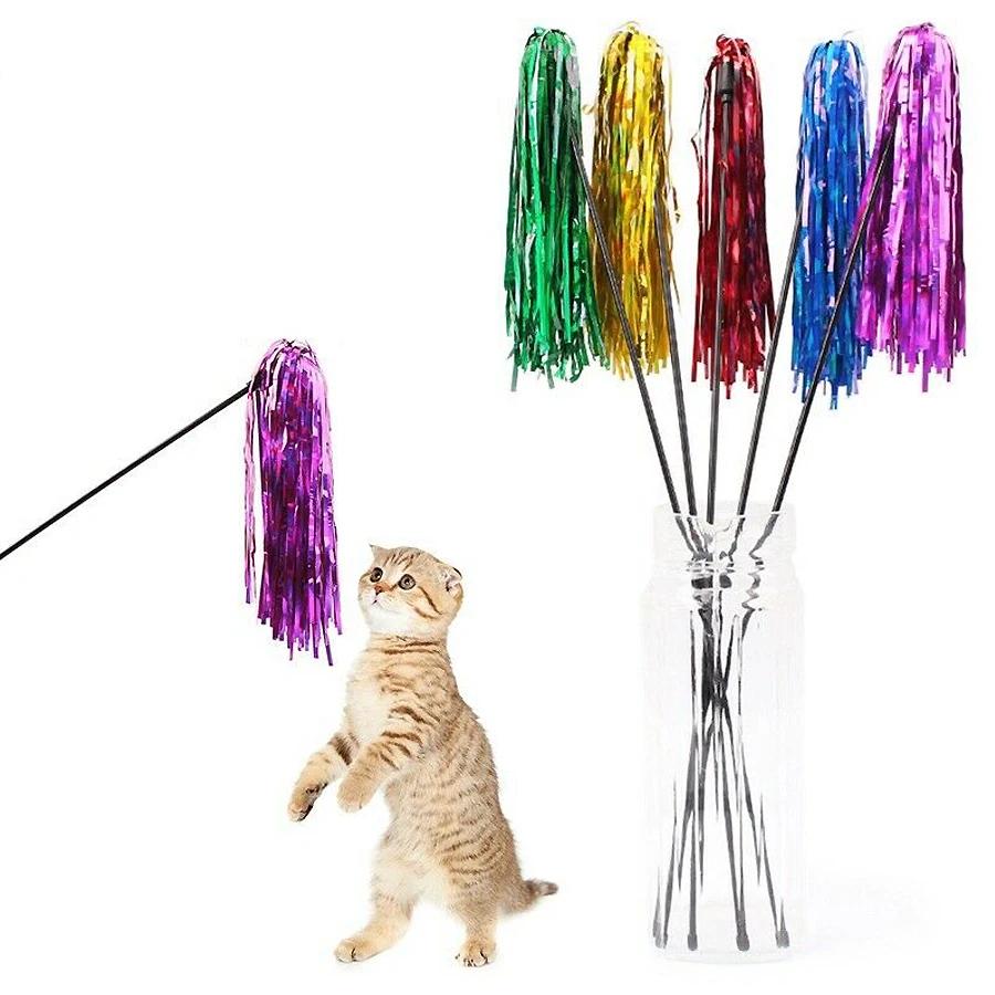 TEMU 5-delige set kleurrijke lint kattenstok, grappige kittenstok plaagstok voor huiskatten, interactief speelgoed