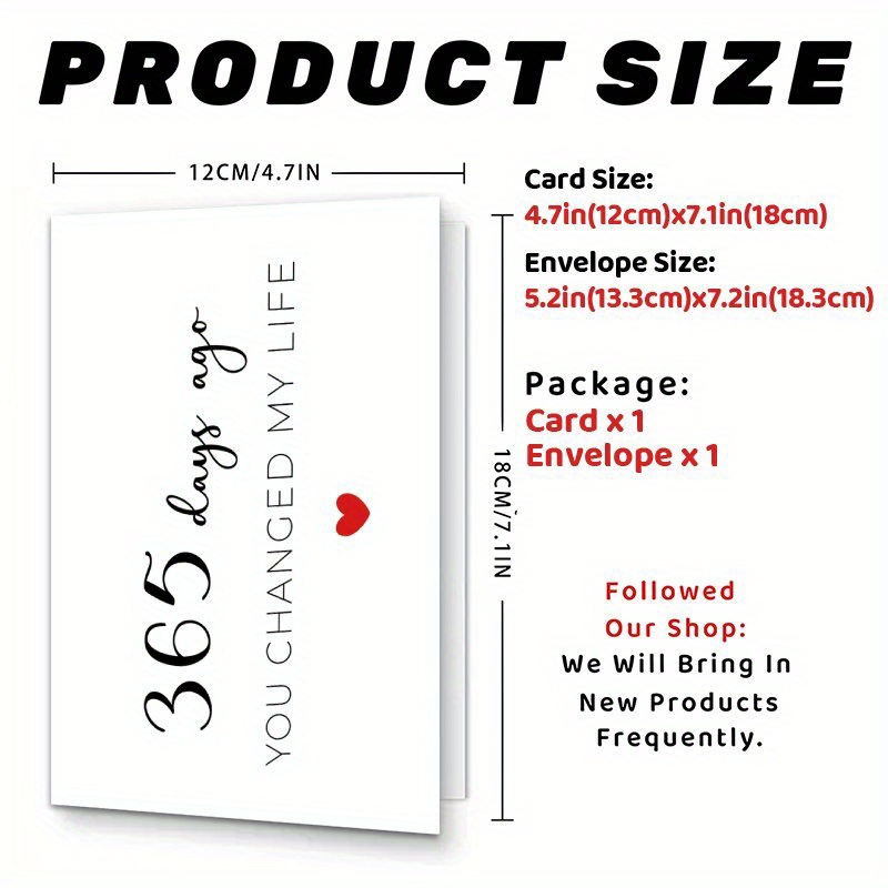 TEMU 1pc Happy First Wedding Anniversary Card For Him Her, Unique Valentine's Day And Birthday Gift For Husband Boyfriend Girlfriend Wife, With