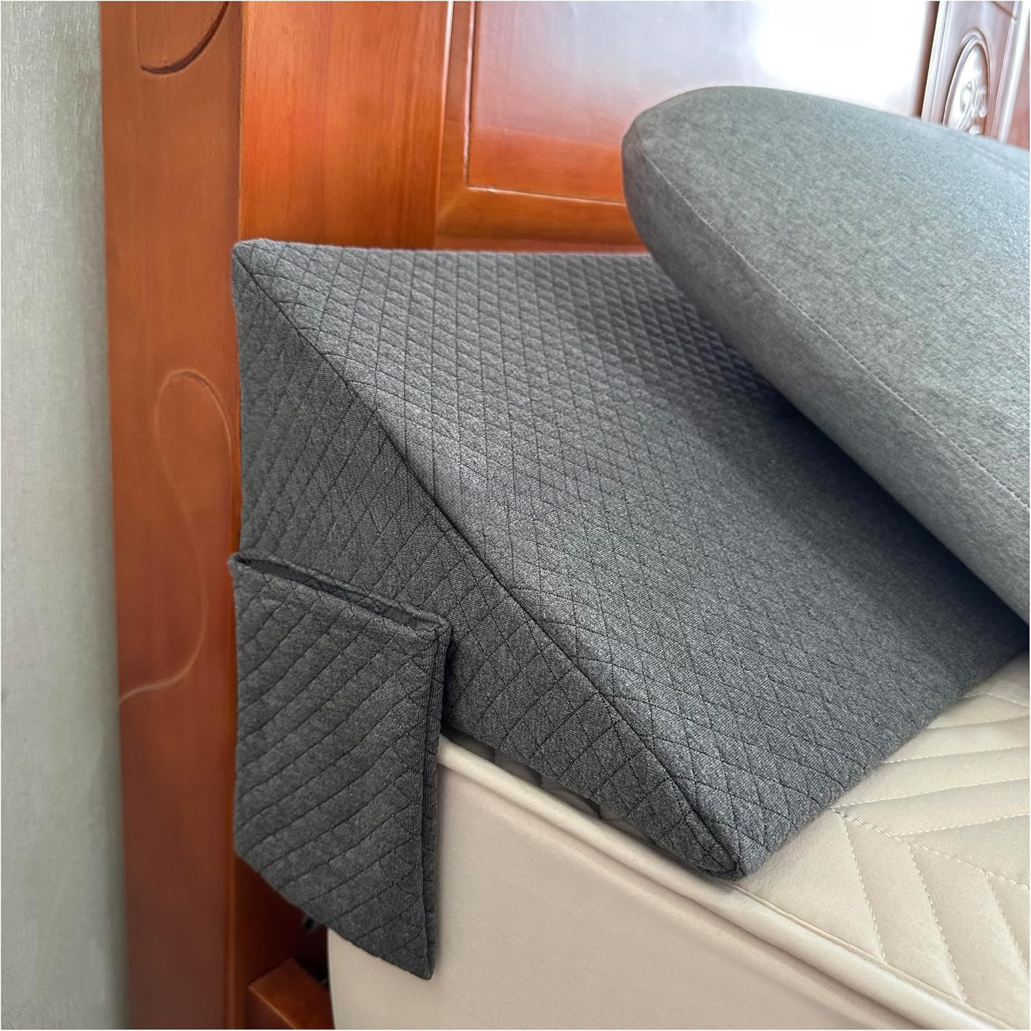TEMU Orthopedic Bed Wedge Pillow - Mattress Filler, Adjustable 0-7" Headboard Height, Fleece Cover, Machine Washable, Gray, Quilted Design For & Support