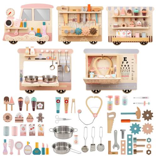 wooden sensory wall panel for kids activity busy board with vanity tool box play kitchen kit and snack bar learning toy for playroom daycare