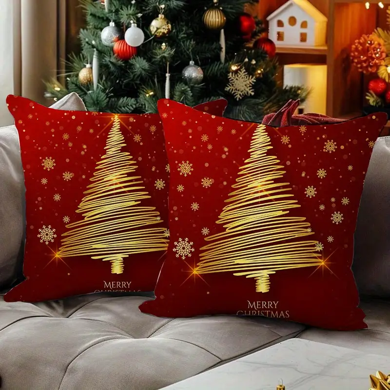 2er-Set oder *. neuer Weihnachtskunst-Kissenbezug mit rot-goldenem *-Muster, Heim- & Küchenzubehör > * > Zierkissen, Kissen & Zubehör > Kissenbezug, Kissenhülle