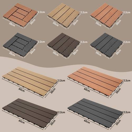 1m² wpc wasserdichte terrassenfliesen für den innen-/außenbereich, zusammensteckbarer bodenbelag mit stecksystem, einfache montage, langlebiges holz-kunststoff-decking für balkon, garten, poolbereich, teich – grau//teak/dunkelbraun, 30x30cm/60x30cm