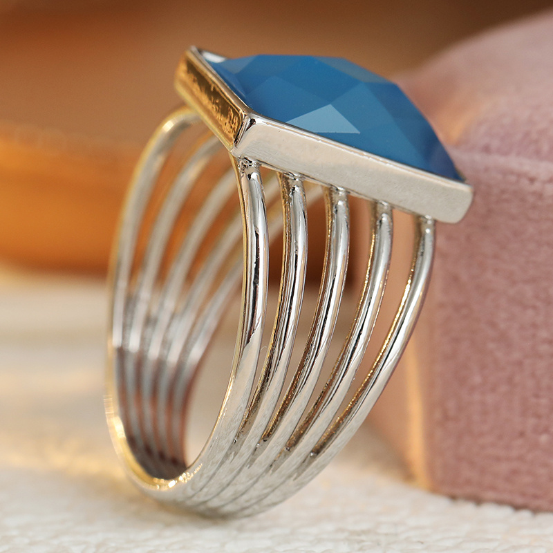 Women's Bohemian Style Blue Square Bead Copper Ring