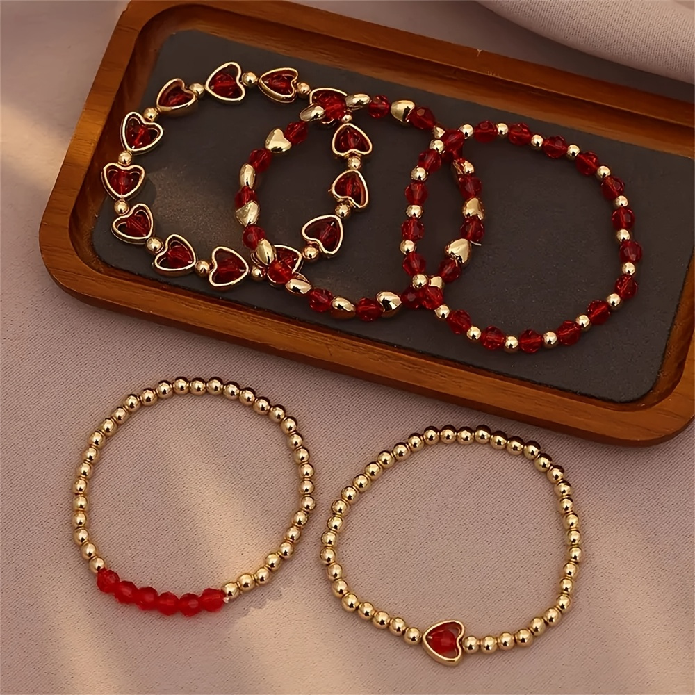Image of 5pcs/set Women's Elegant And Versatile Ccb Beaded Hand-woven Bracelet Set, Christmas Gift, Holiday/birthday Gift For Family/ , Holiday Accessory