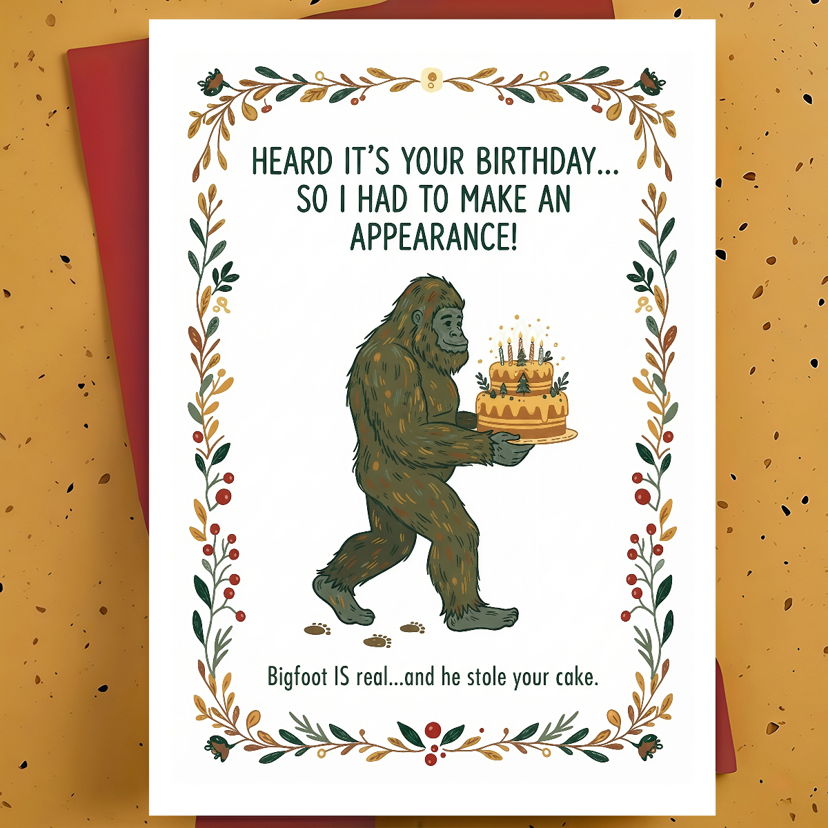 TEMU 1pc Funny Card For Friend, Brother, Partner - Birthday Cake Animal Illustration, Birthday, Thickened, With Envelope