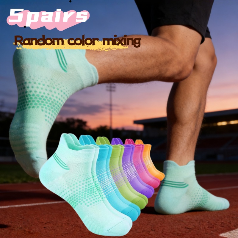 TEMU Calcetines de compresión de corte para mujer, paquete de 5 - Talón y tobillo engrosados con diseño de absorción de impactos, colores aleatorios,
