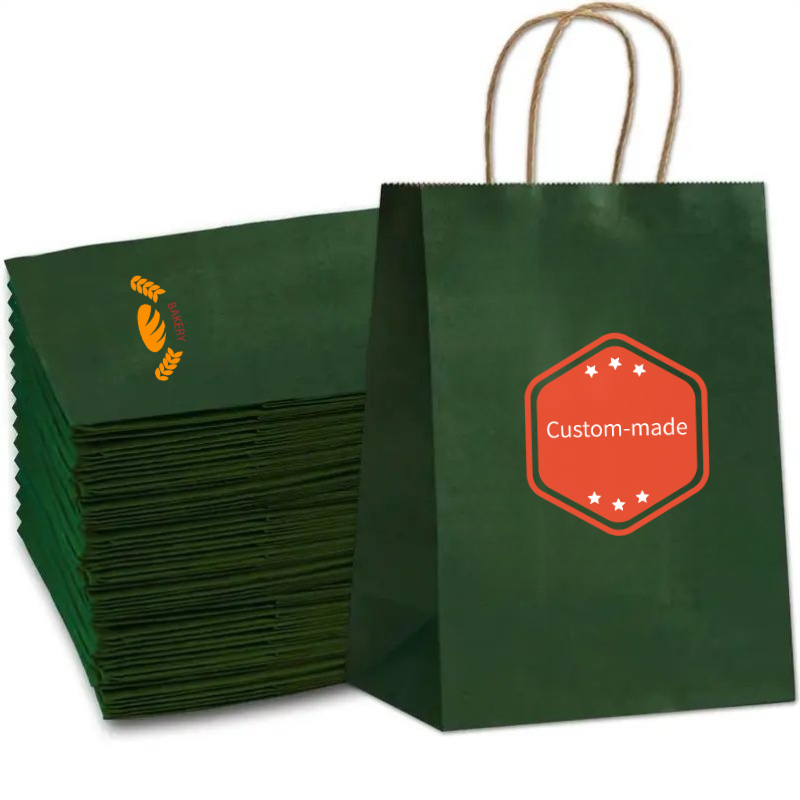 Darilo zraven za njo/zanj, možnost izdelave navpičnih temno zelenih darilnih vrečk po , z možnostjo personalizacije z slikami ali logotipi.