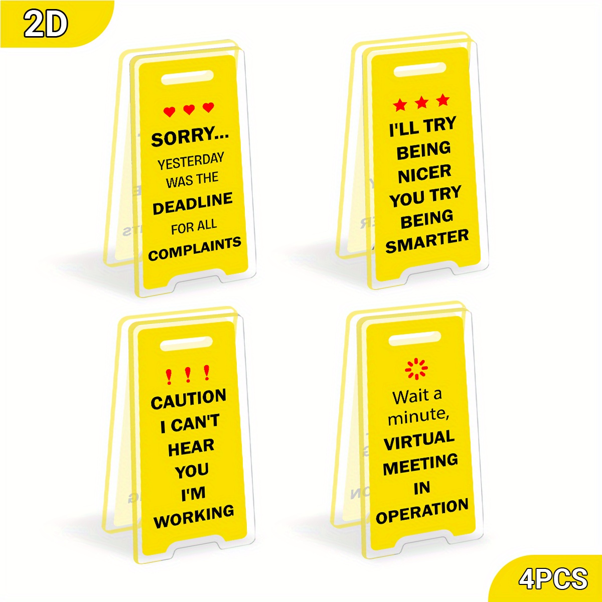 TEMU 2d Flat 2d Flat, 4pcs Humorous Acrylic Desk Clip Set - "sorry, Was The Deadline For All Complaints" And More - Decor, Ideal Gift For And