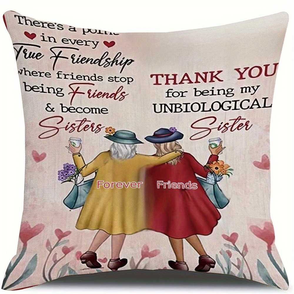 TEMU 1pc "true F " Sisters Throw Pillow Cover - Quote & - Soft Polyester, Zippered Case For Living Room & Bedroom Decor - Machine Washable (no Insert), Pillows For Bed