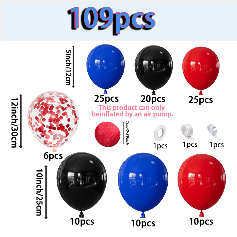 TEMU 109pcs -themed Balloon Arch Decoration Set - Black, Red, And Blue With Golden Web, Suitable For Birthday Parties, Weddings, Anniversaries