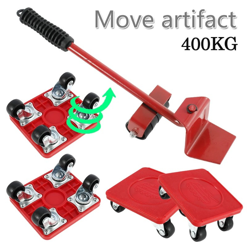 

Heavy-duty Furniture Mover Set With 360° Rotating Wheels - Roller Bar For , Red, Max 881.85 Lbs