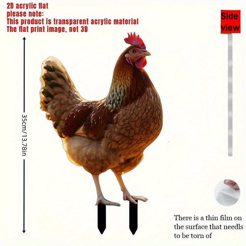 TEMU 2d Flat - 1pc, 2d Flat, Rooster And Hen Garden Fence Decoration Yard Sign, Vivid 2d Flat Printing, , Suitable For Garden Or Outdoor Lawn Art,