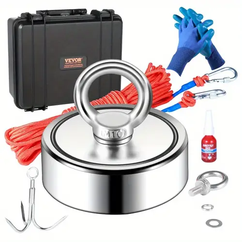 magnet fishing kit 1200lbs 2 95inch diameter double sided fishing magnets strong neodymium magnet with heavy duty 65ft rope grappling hook waterproof case gloves threadlocker eye bolt