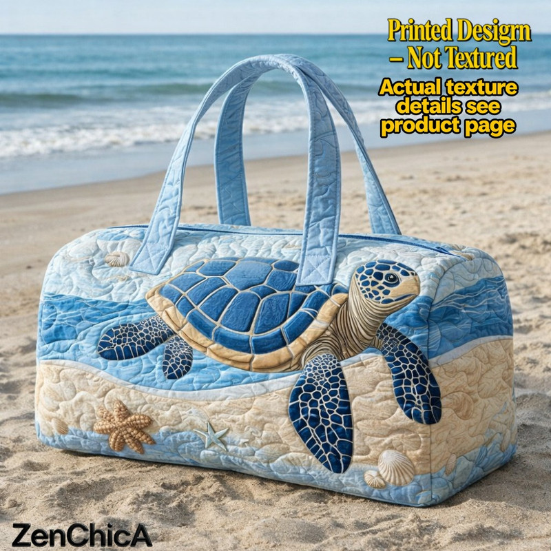 TEMU Quilted Cute Turtle Printed Luggage Bag, Lightweight Large Capacity Weekend Bag, Wave And Starfish Pattern Handbag, Portable Sports And Fitness