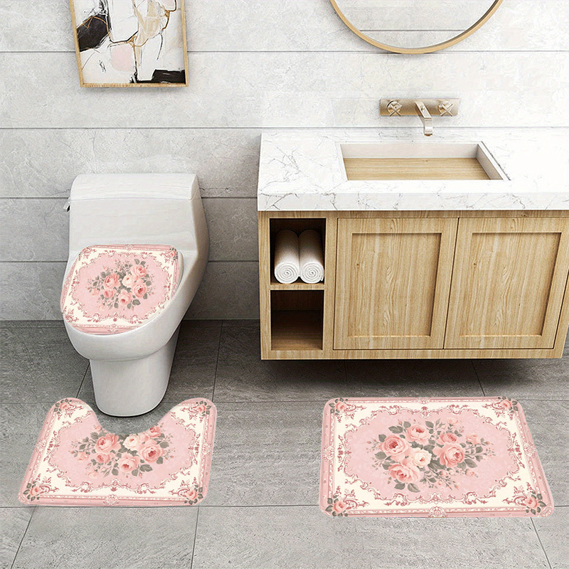 TEMU ヴィンテージローズ花柄フトイレマット 滑り止め 吸水性 洗濯可能 バスルームラグ 寝室 キッチン 玄関 リビン用 装飾レーション 極めて柔らかいプラッシュエリアカーペットランナー