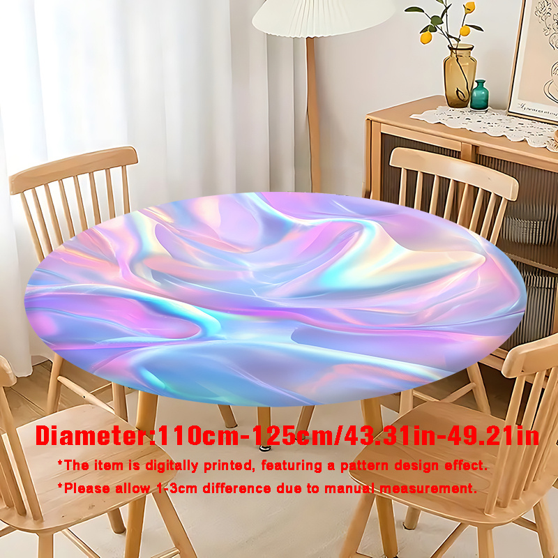 TEMU 1pc 2d Flat Polyester Elastic Tablecloth With Iridescent Flowing Texture Design, Elastic Edges | Suitable For Outdoor And Indoor, 2d Flat