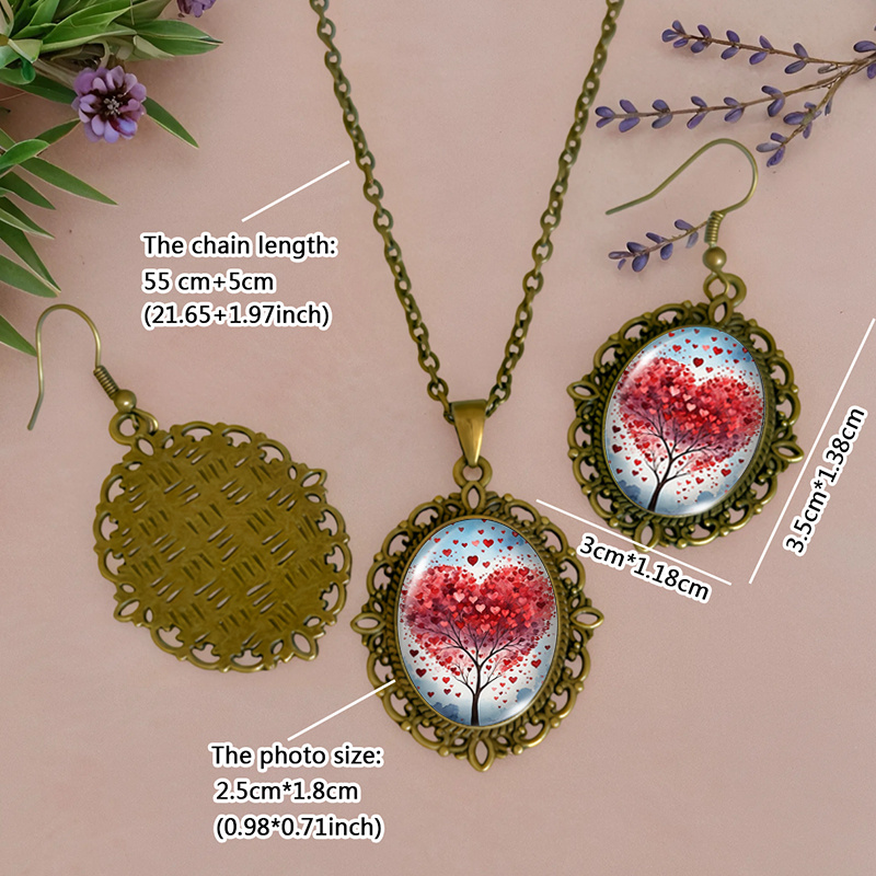 3pcs Valentine's Day Love Tree Necklace & Earring Set