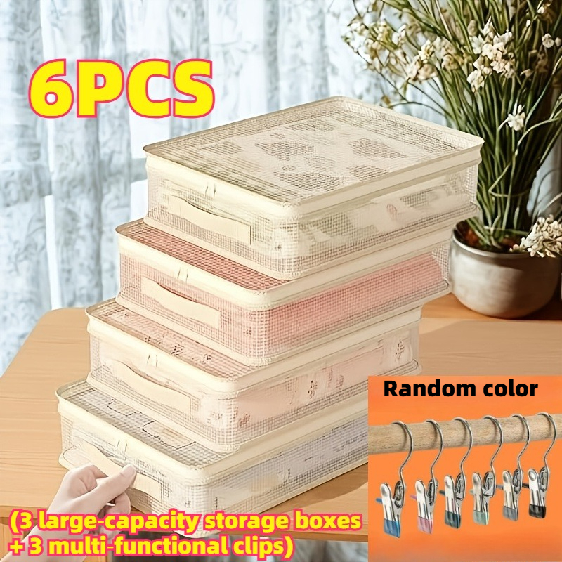 TEMU 6pcs Set (3 Large-capacity Storage Bins   3 Multi-functional Foldable Sheet Storage Organizer Bags With Heavy-duty Zippers | Random Colors,