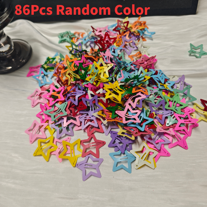 TEMU Ensemble de 86 pinces à cheveux étoile de couleur aléatoire pour femmes, barrettes étoile en métal antidérapantes et colorées, accessoires de