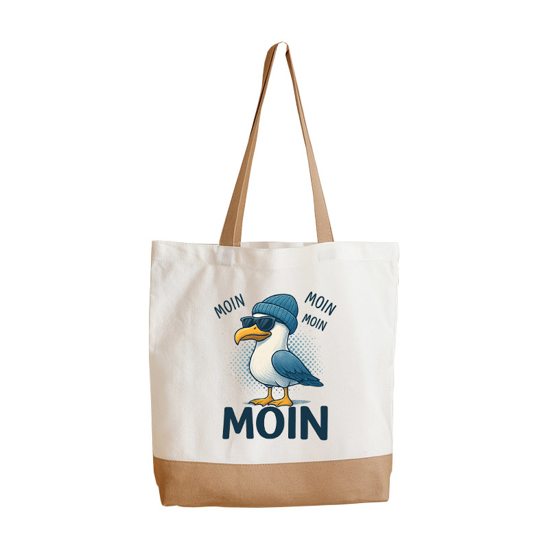 E-shop Moin Möwe Design Einkaufstasche in zwei Farben, mit robusten Griffen. Eine vielseitige Einkaufstasche, als Geschenk für Fans von , der und Sylt.