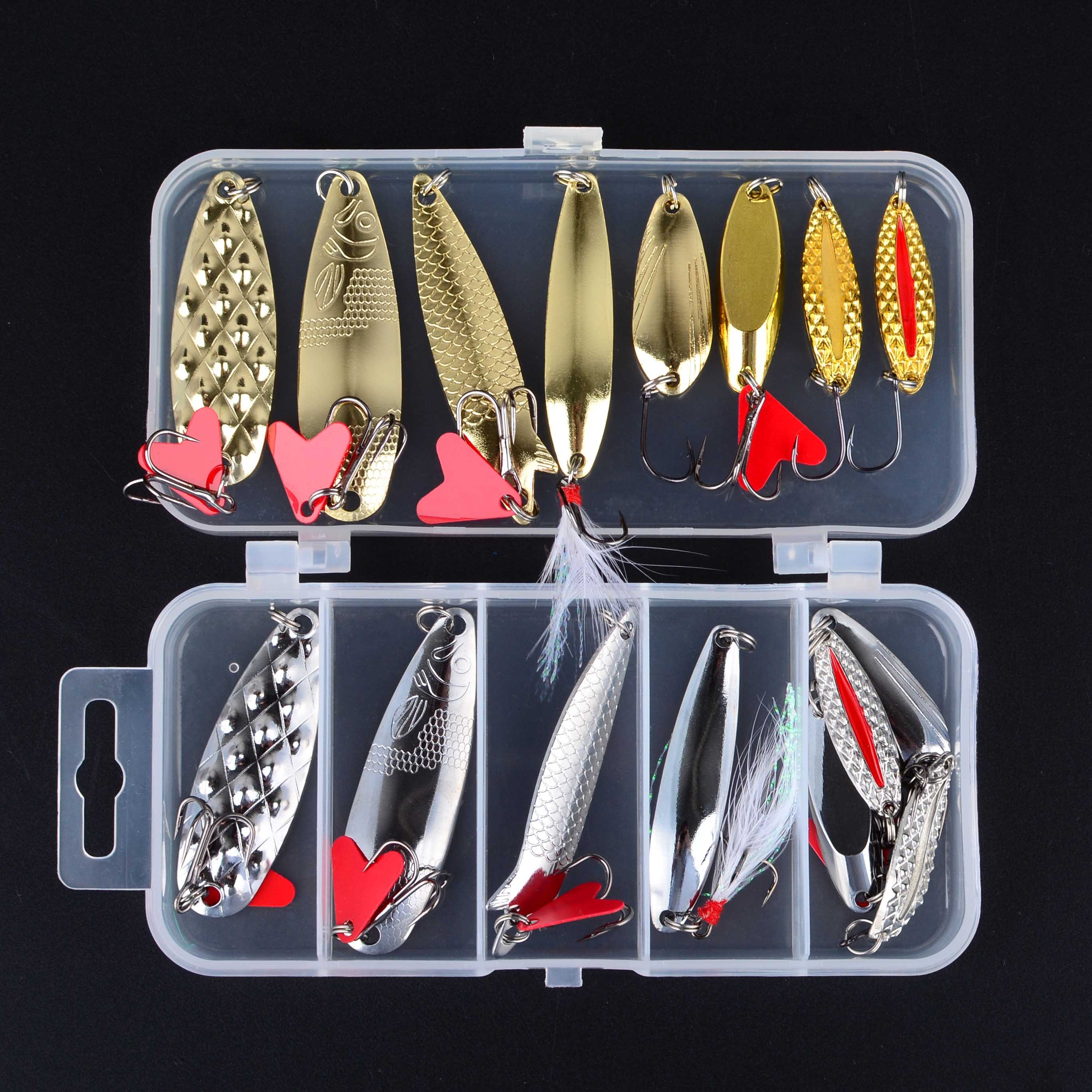 E-shop 16-teiliges/Set Angelkoffer-Set mit Angelzubehör, Angelköder-Set, Metall Jig Spoon Spinner Angelköder Wobbler Köder Set