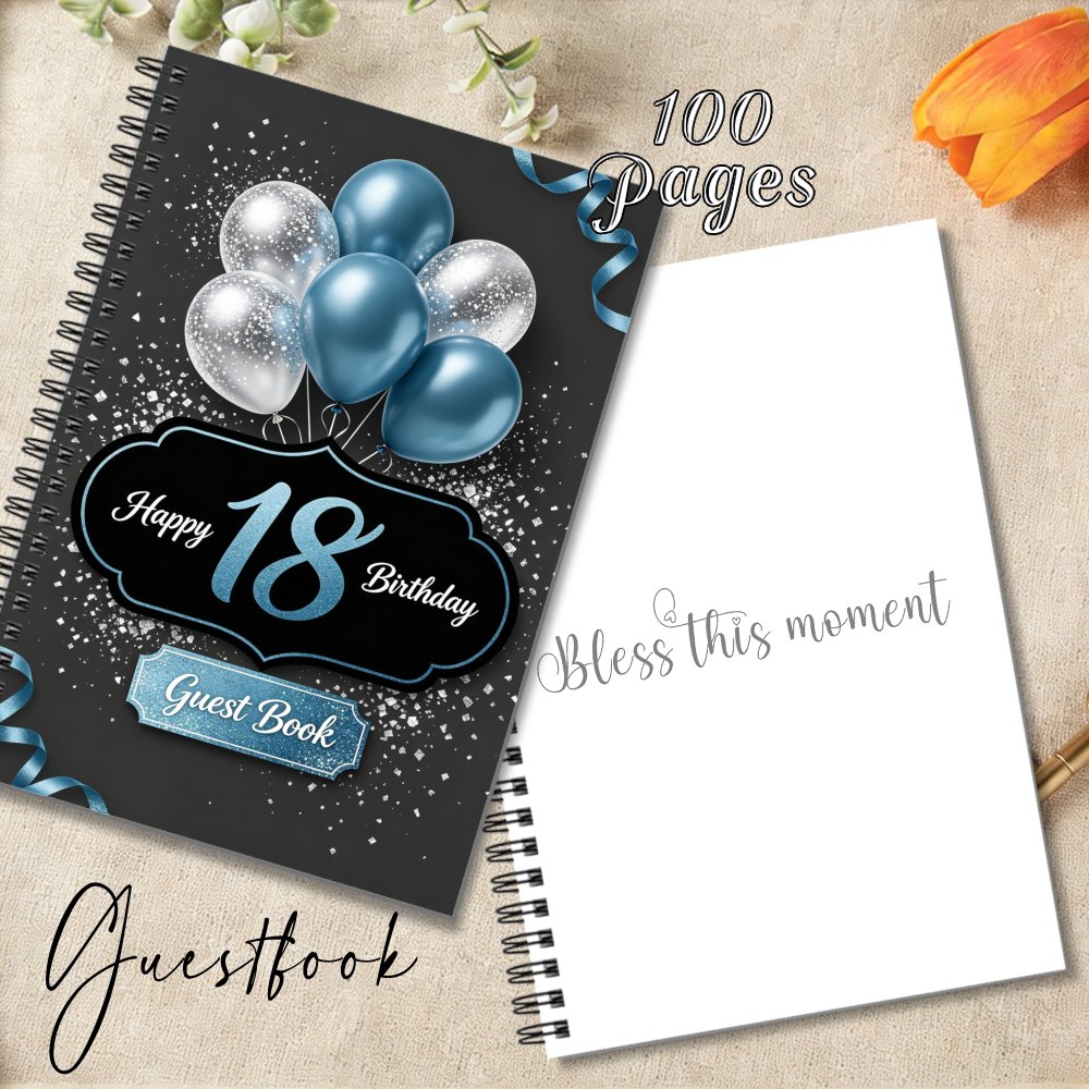 TEMU Libro delle per ospiti 1 pz 18簞 compleanno con decorazione a palloncini blu e , regalo per e famiglia, a celebrativi