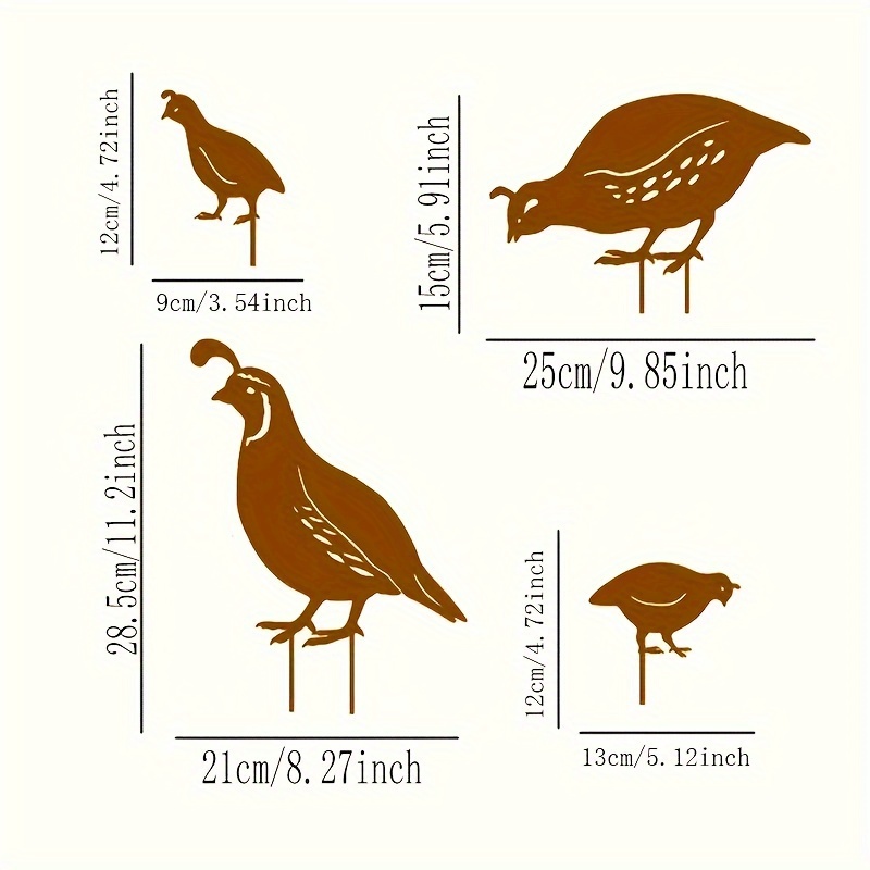 TEMU [2d Flat] A Rusted Outdoor Quail Family Iron Art Decoration With A , Landscapes, A Touch Of Elegant Charm