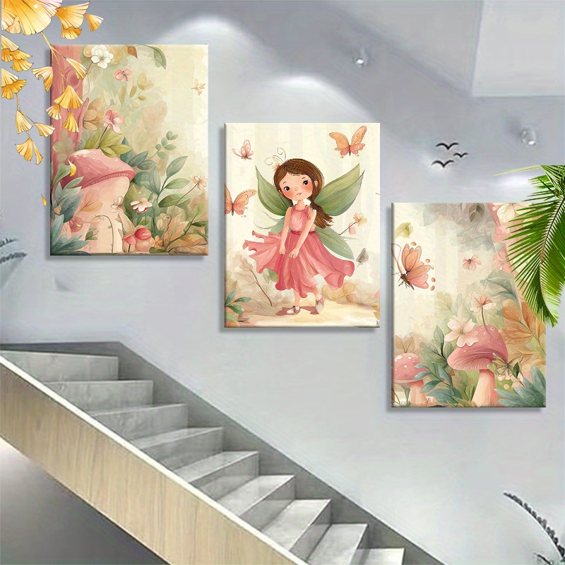 Framed 3pcs Fairy and Butterflies Wall Art