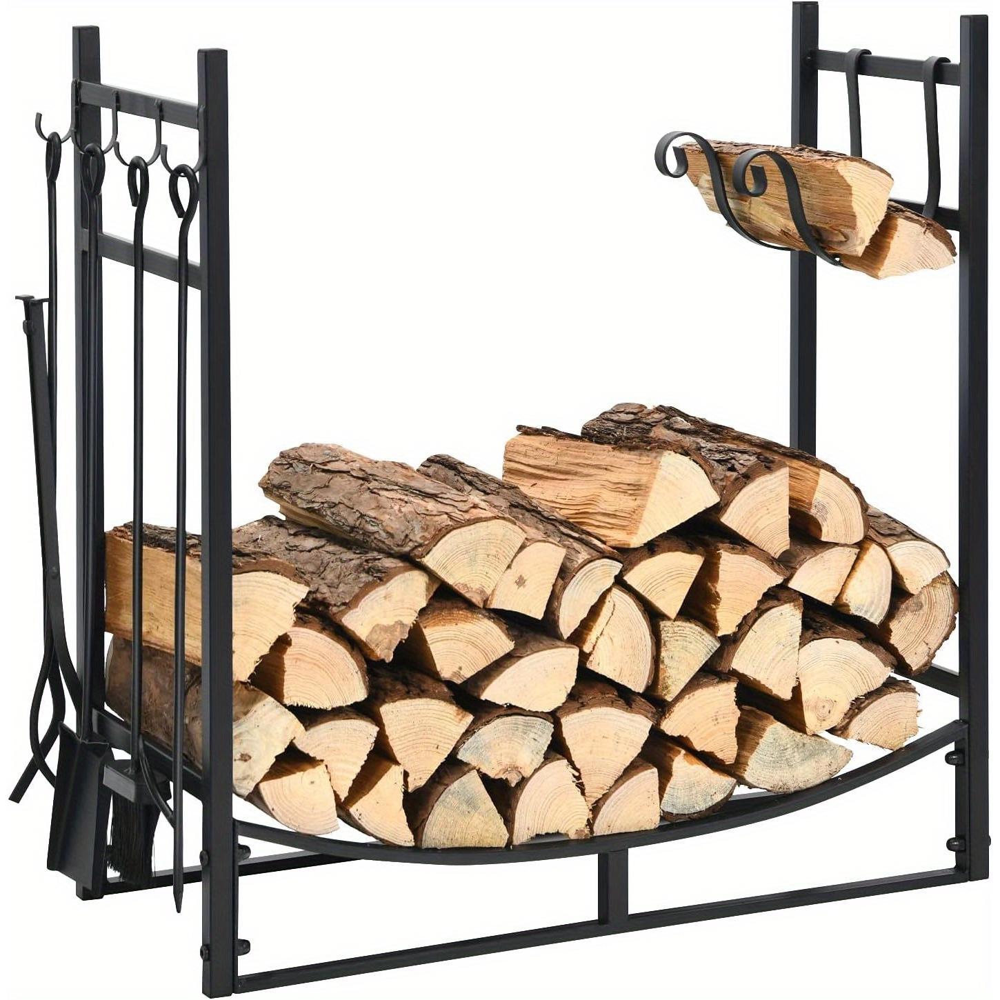 Image of Firewood Rack With 4 Firewood Sets & Holders, Firewood Rack For Indoors And Outdoors, Firewood Rack Metal, Firewood Stand