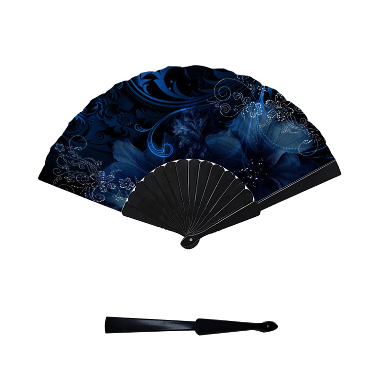 TEMU Elegant Blue White Floral Swirl Pattern Handheld Folding Fan, Plastic 1pc, Lightweight Decorative Accessory For Daily Cooling, Parties And