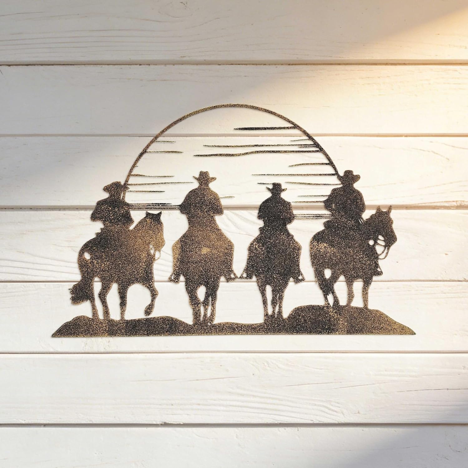 TEMU Zckjnoi Vintage Western Metal Wall Art Cowboy Silhouette Riding Horses Under Sunset Vintage Cowboy Wall Decor Western Boho Rustic Hanging