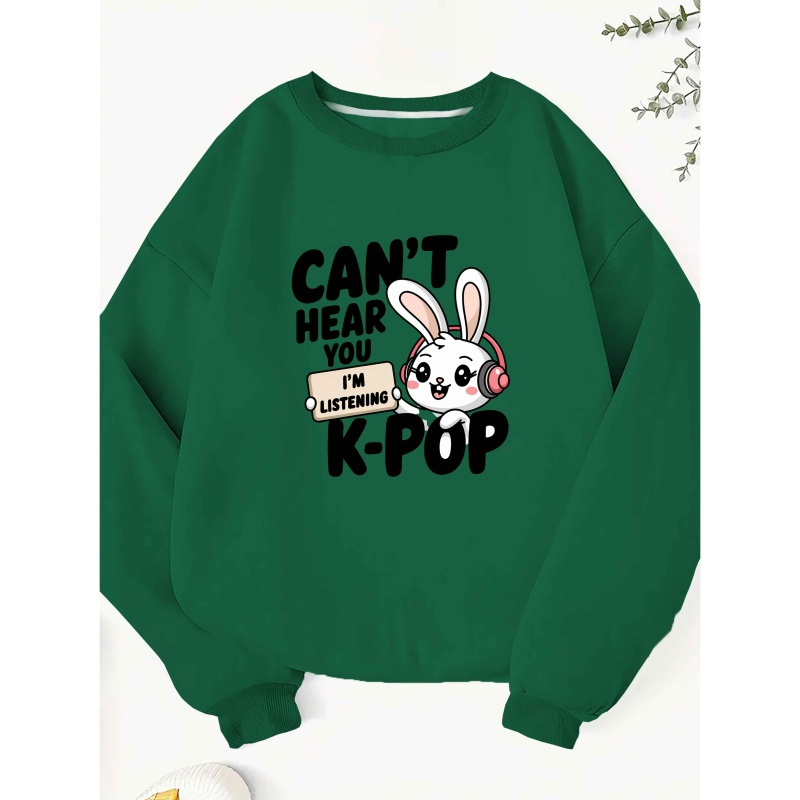 

[1pc K-pop Sweatshirt] 1pc Women's Casual Crew Neck Sweatshirt With " You K-pop" , Polyester Knit Fabric, Geometric Pattern, Fall/ Top