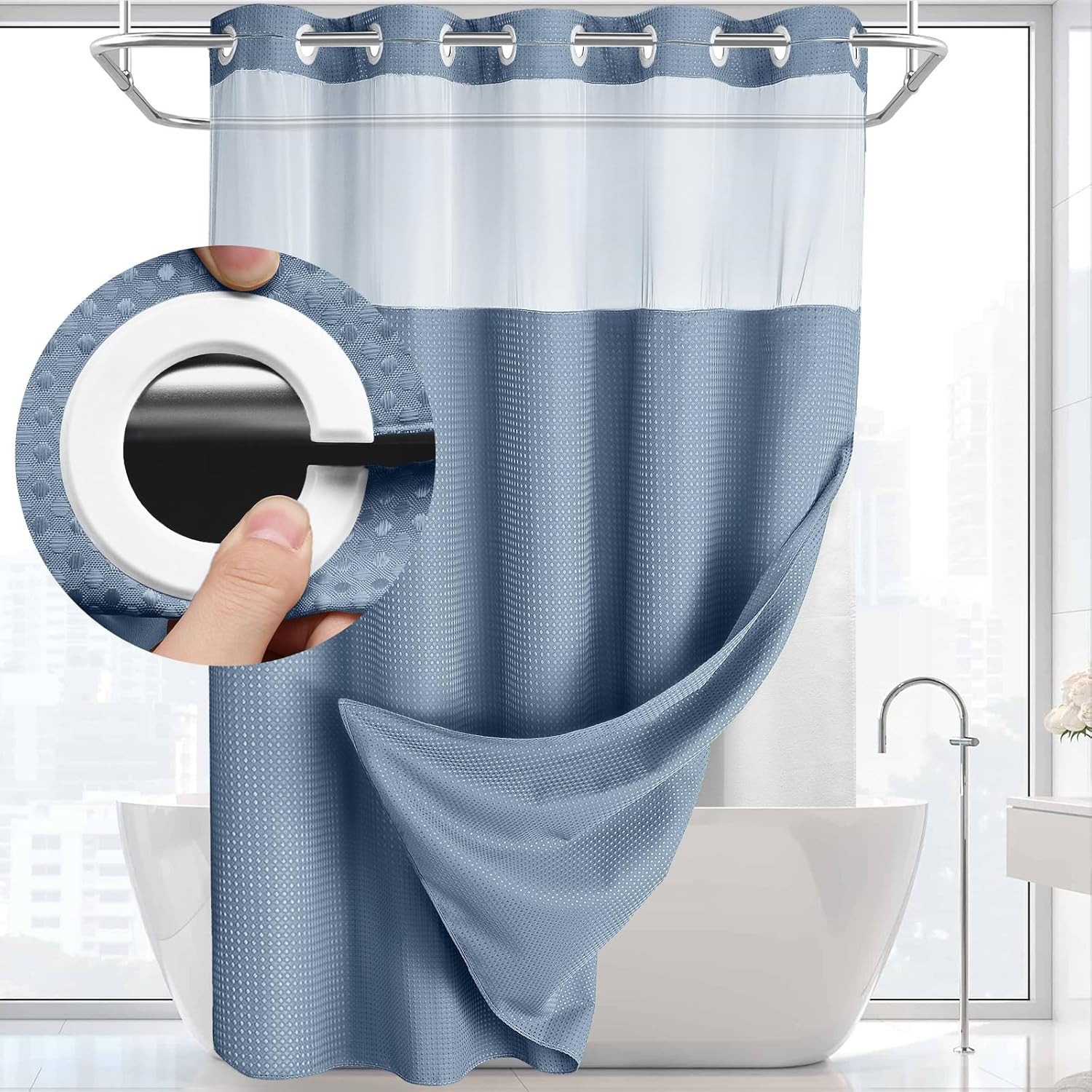   waffle shower curtain liner set with   installation double layer bathroom decor waffle texture design     hotel shower curtain combo easy clean polyester fabric ideal gift for bathroom upgrade