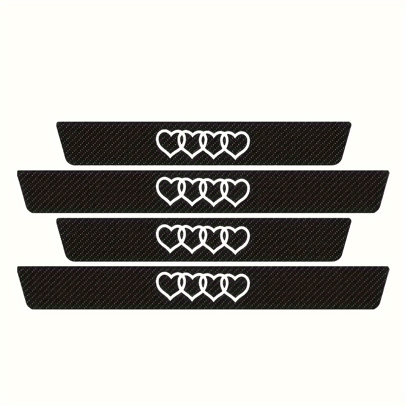 Image of 4/5/9pcs Heart Car Door Sill Protectors, Carbon Fiber Faux Leather Sticker Decoration Door Entry Guard, Scratch Protection For Rear Door, Front Door