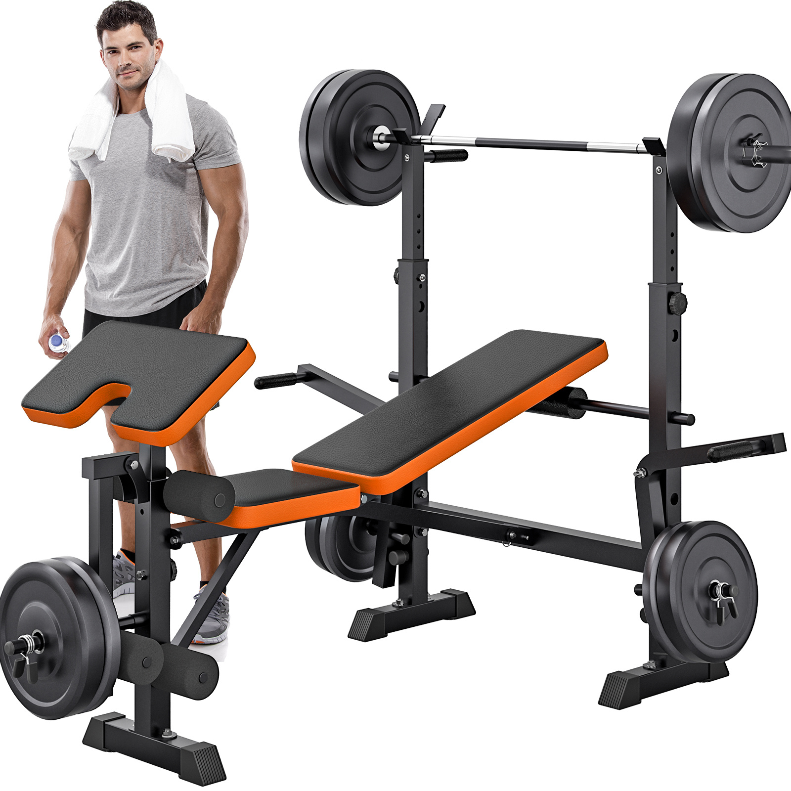 conjunto de de peso 6 com suporte para agachamento, de treino ajustável com desenvolvedor de e suporte para flexão de bíceps, treino de para ginásio doméstico detalhes 0
