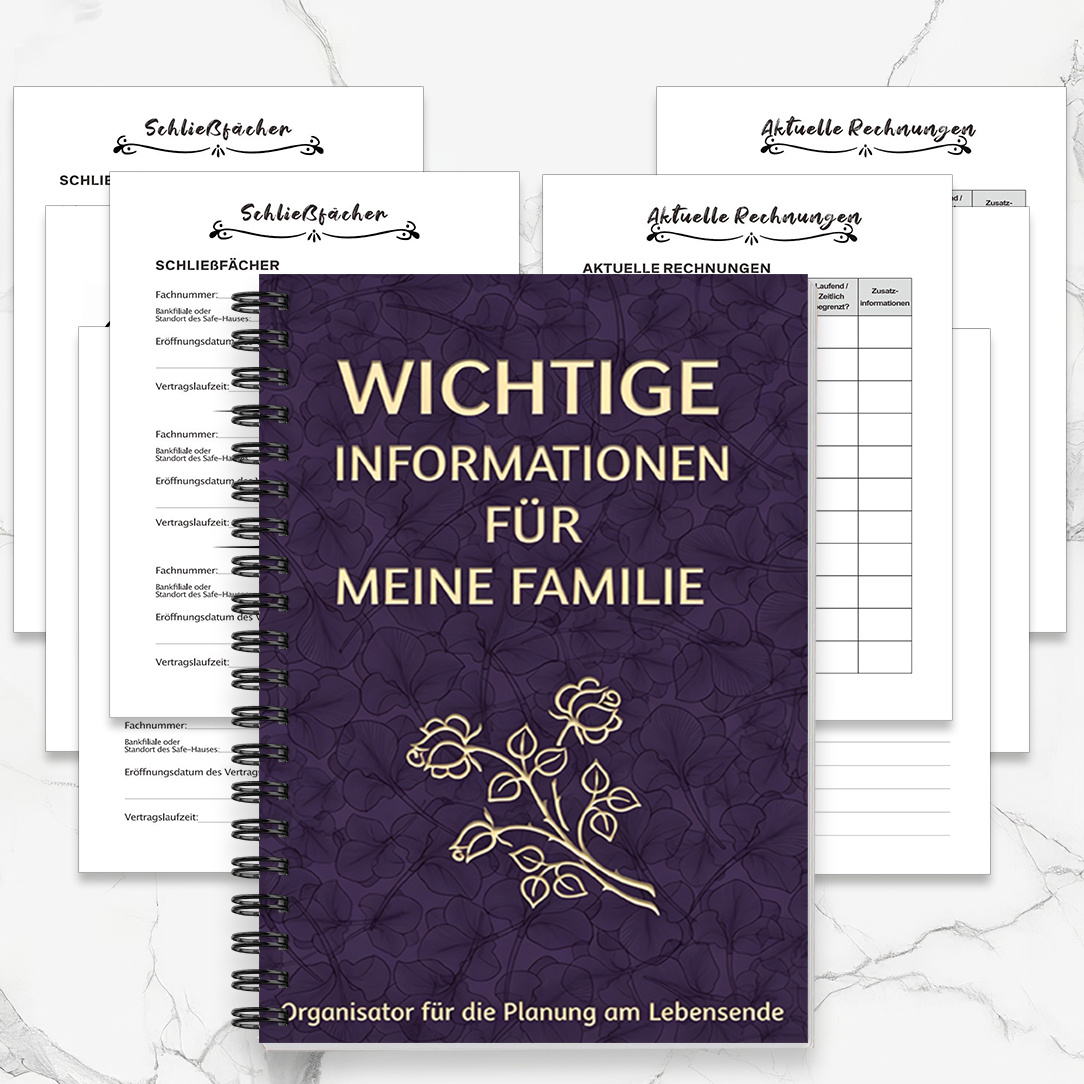 TEMU . Notizbuch, deutsche Version, zum Organisieren von Vor-Ort-Vereinbarungen zur Bearbeitung von Details der Familienmitglieder, zum Notieren