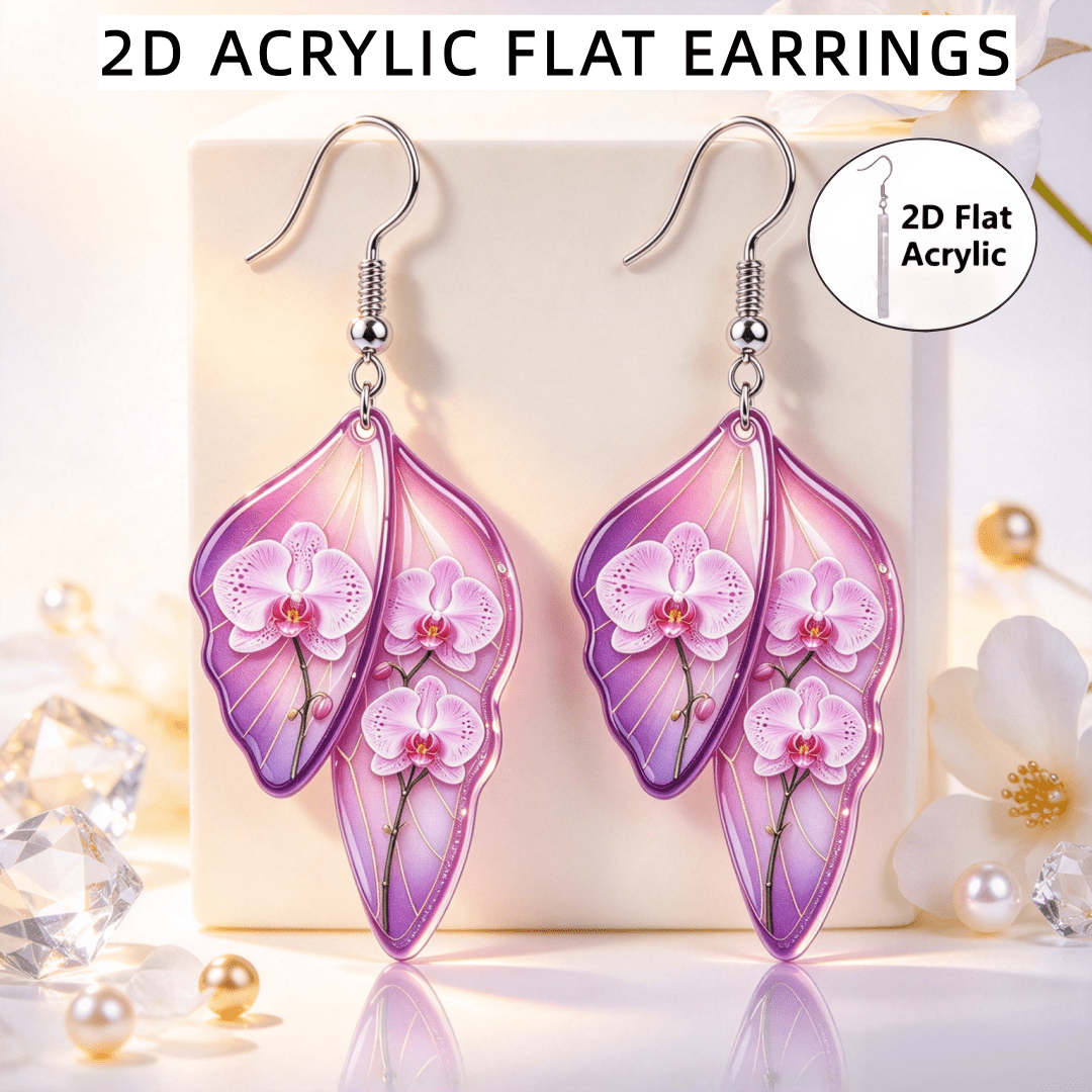 Women's Gradient Purple Butterfly & Orchid Dangle Earrings, Lightweight