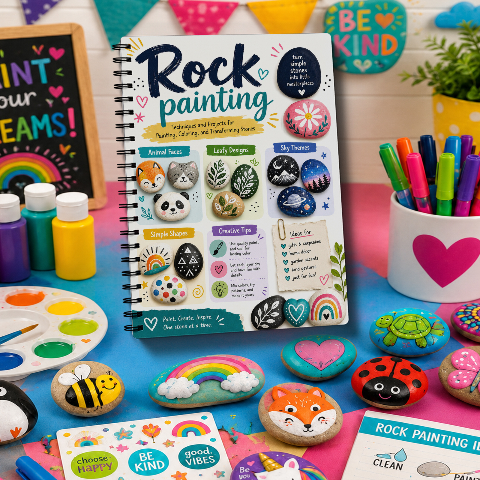 TEMU English Version Painted Stone Notebook, Beginner-friendly Craft Project, Easy-to-start Painted Stones, Cobblestone Painting Creativity, Doodle