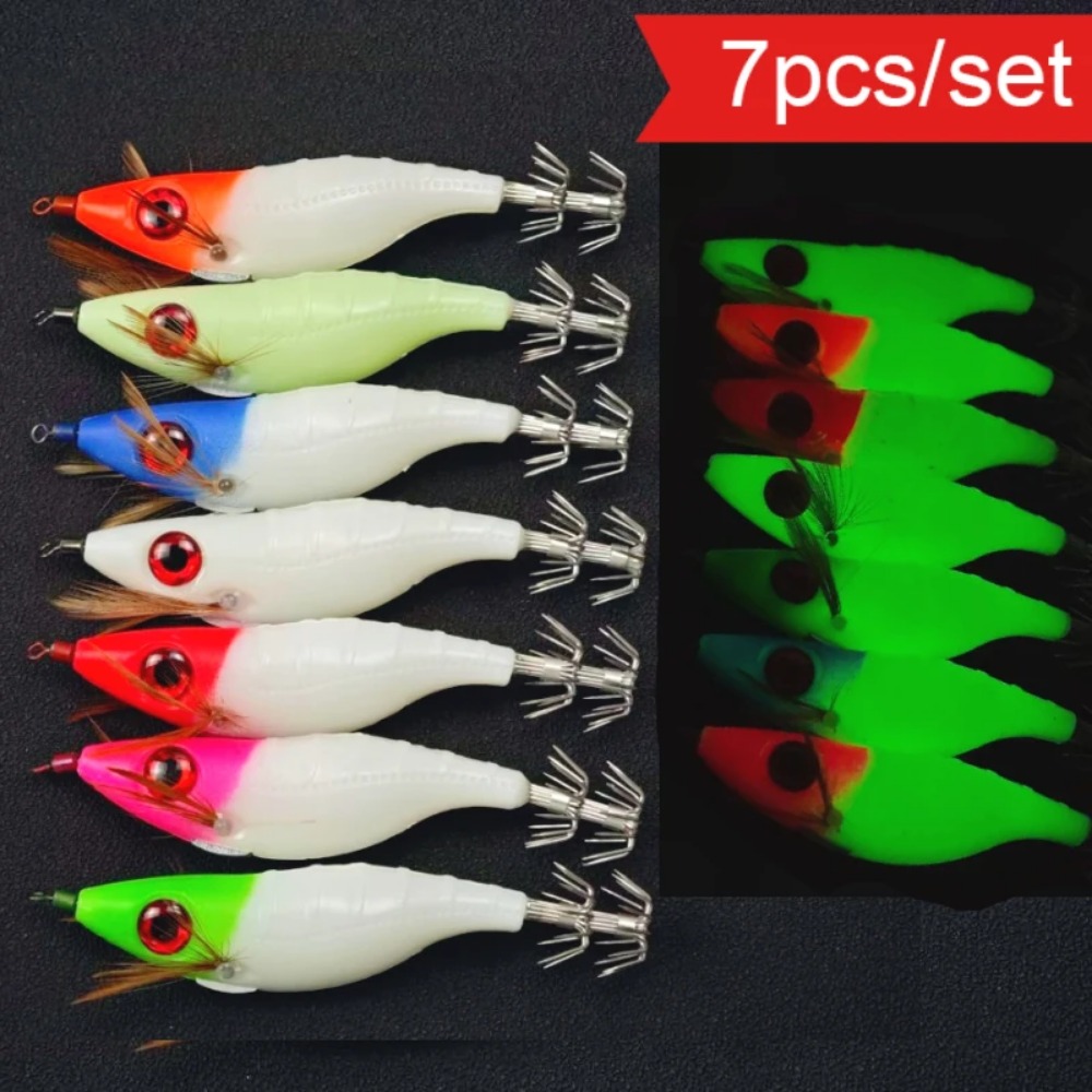 TEMU 7 pezzi 10Cm Esche da pesca per gamberetti luminose, jig orizzontali per , aggiunte luminose per la pesca del polpo, polpo
