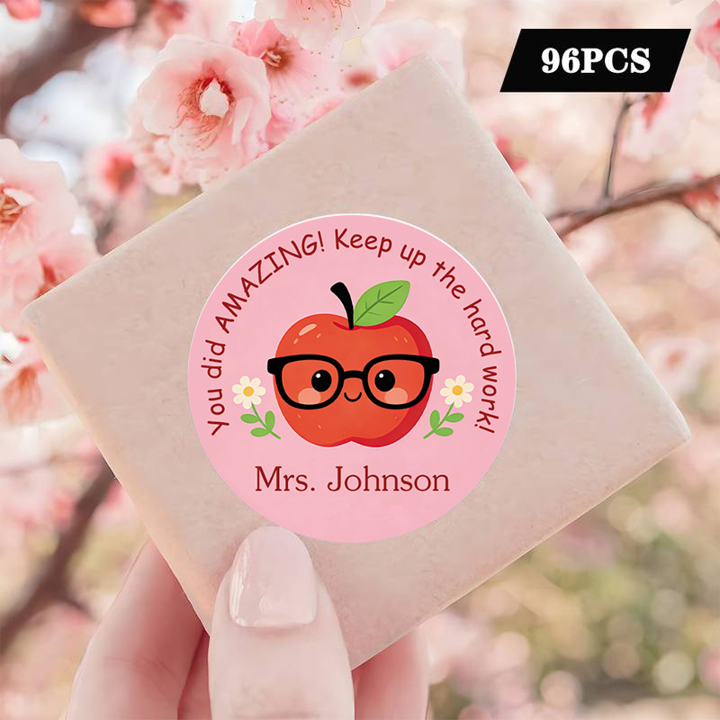TEMU Custom Encouragement Round Sticker, Personalizable Text Content, Featuring A Cute With Glasses In A Gentle Cartoon Style, Student Motivation,