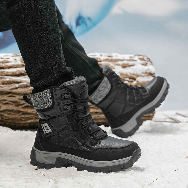 Men's High-Top Winter Snow Sports Boots, Thickened Plush Lining