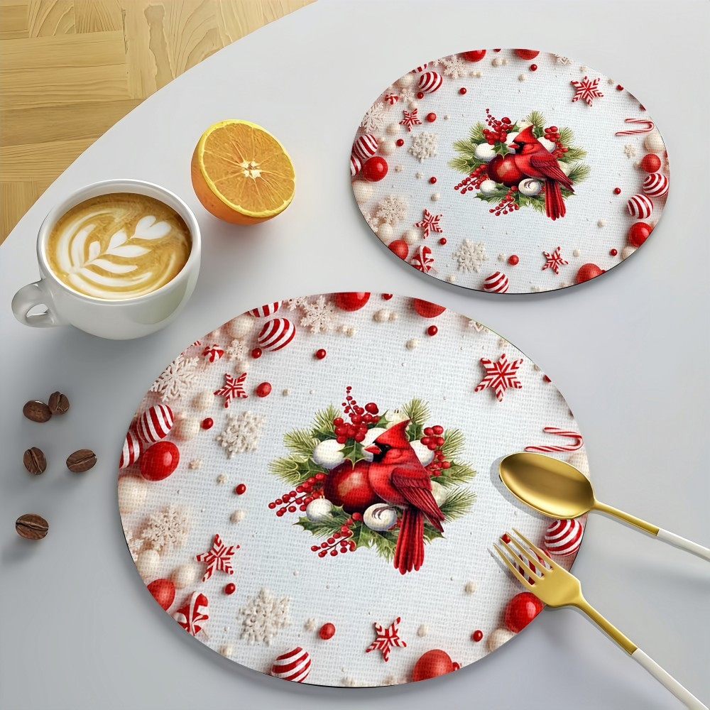 

2pcs/4pcs/6pcs Christmas Decoration Placemats, Christmas Pattern Placemats, Linen -, Oil- And Stain- Table , Decoration Placemats