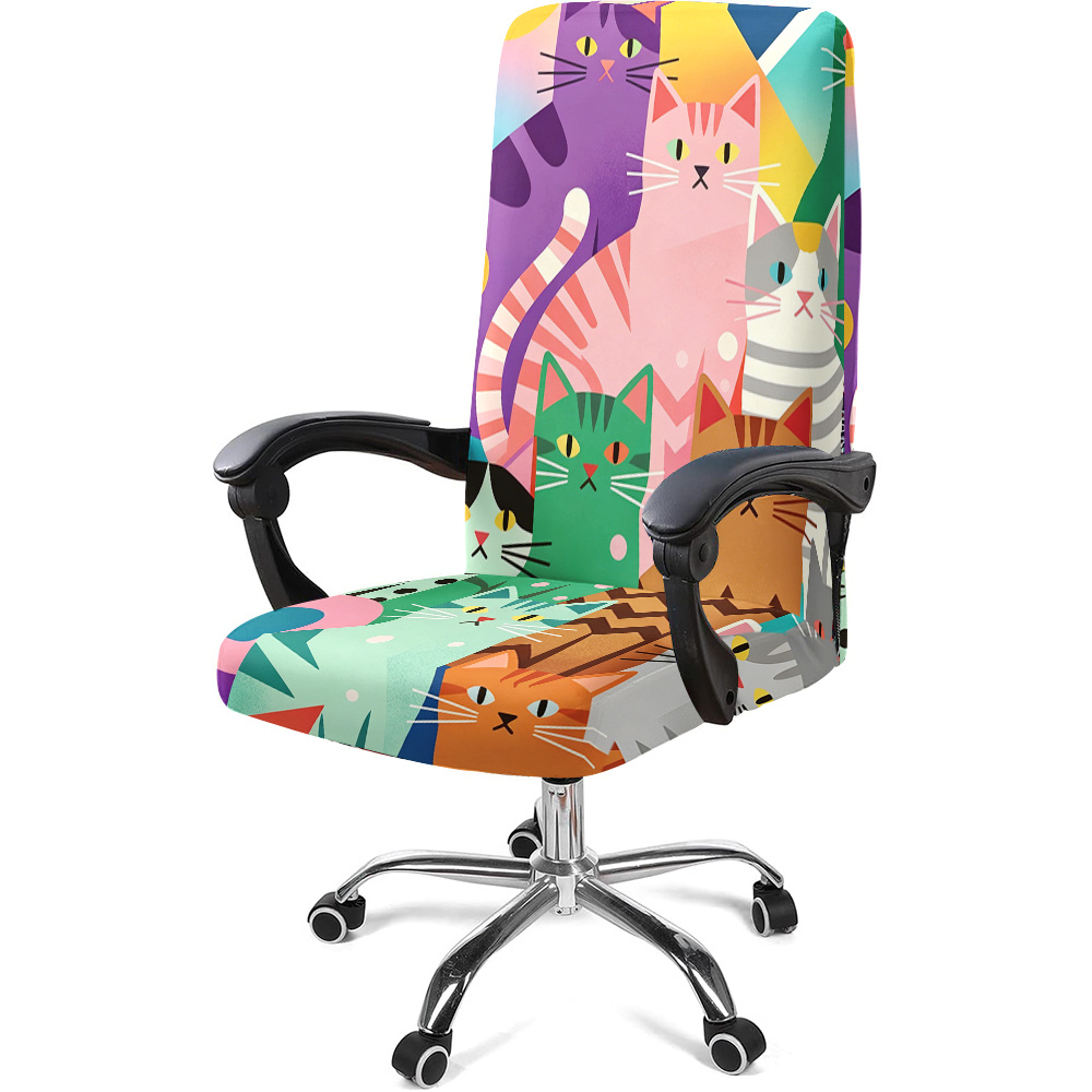 TEMU 1pc Cat Party Office Chair Cover, Fabric With Elastic Detachable And Machine Washable Chair Cover. Suitable For Office, Bedroom And Game Chair