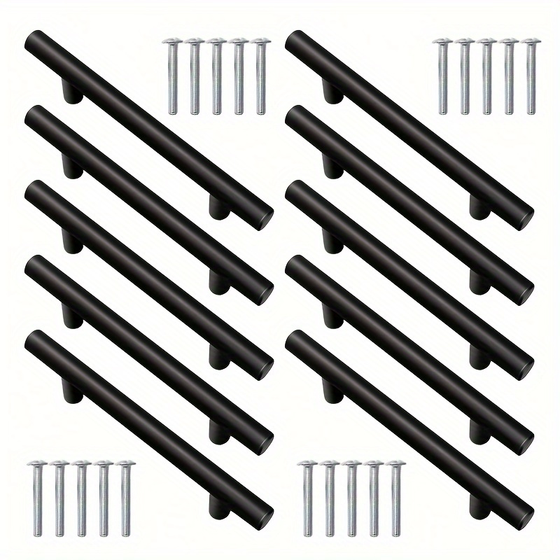 E-shop 20er-Pack mattschwarze T-Griffe aus Aluminiumlegierung, pulverbeschichtete Schubladengriffe aus Edelstahl mit Montagematerial für Schränke und
