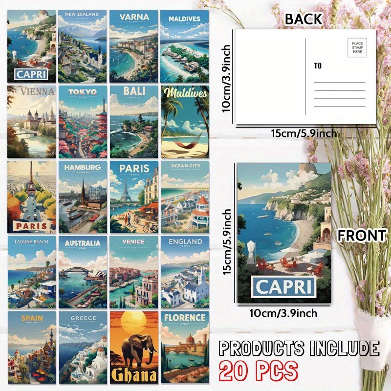 TEMU Upgraded Thick Paper 20pcs World Cities Postcard, Unique Everyday Gift For Family & To Congratulate Birthdays And Thank You With Positive